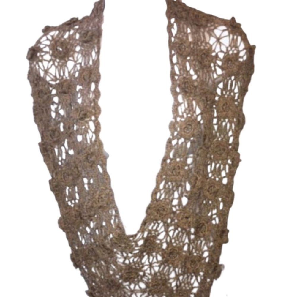 Crochet Taupe Infinity Scarf 3D Flowers